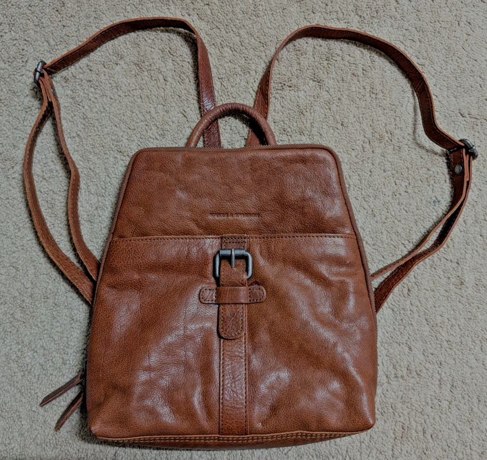 Spikes & Sparrow Leather Backpack Texas Edition In Brandy Cognac Colorway 11" H